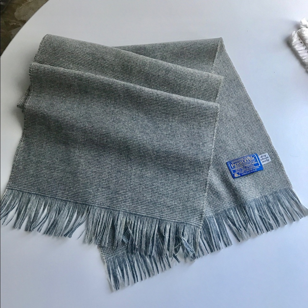 Wool Gray Tweed Pendleton Scarf Muffler Unisex USA